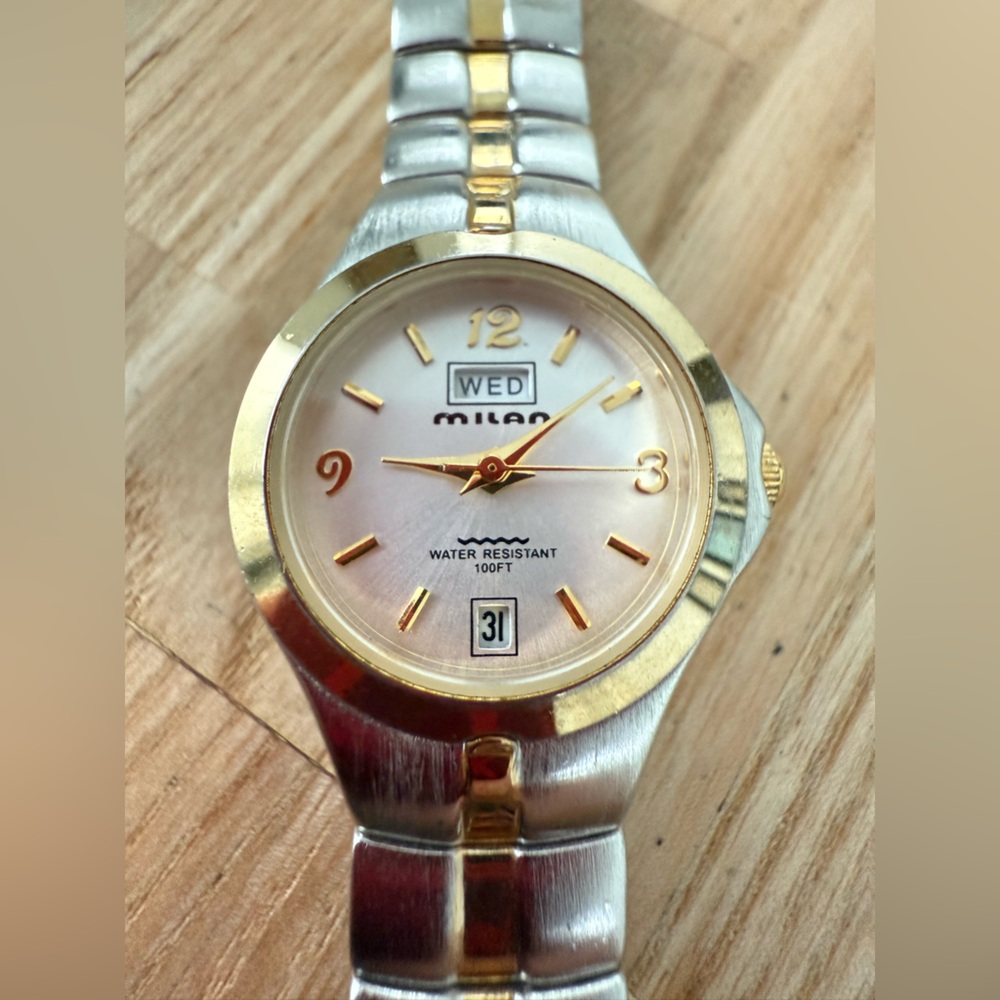 Milan ladies two tone day date watch NEW BATTERY